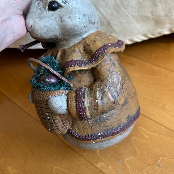 Vintage Deborah Graham Paper Mache Bunny Rabbit Basket Primitive Signed 12” - Picture 3 of 10